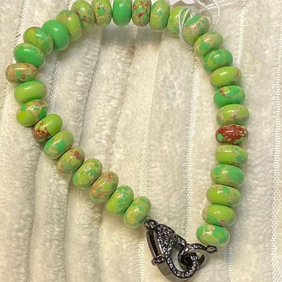 NWT 🦜 GENUINE EMPEROR TURQUOISE PARAKEET GREEN UNIQUE HEMATITE CLOSURE STRETCH - Picture 12 of 15